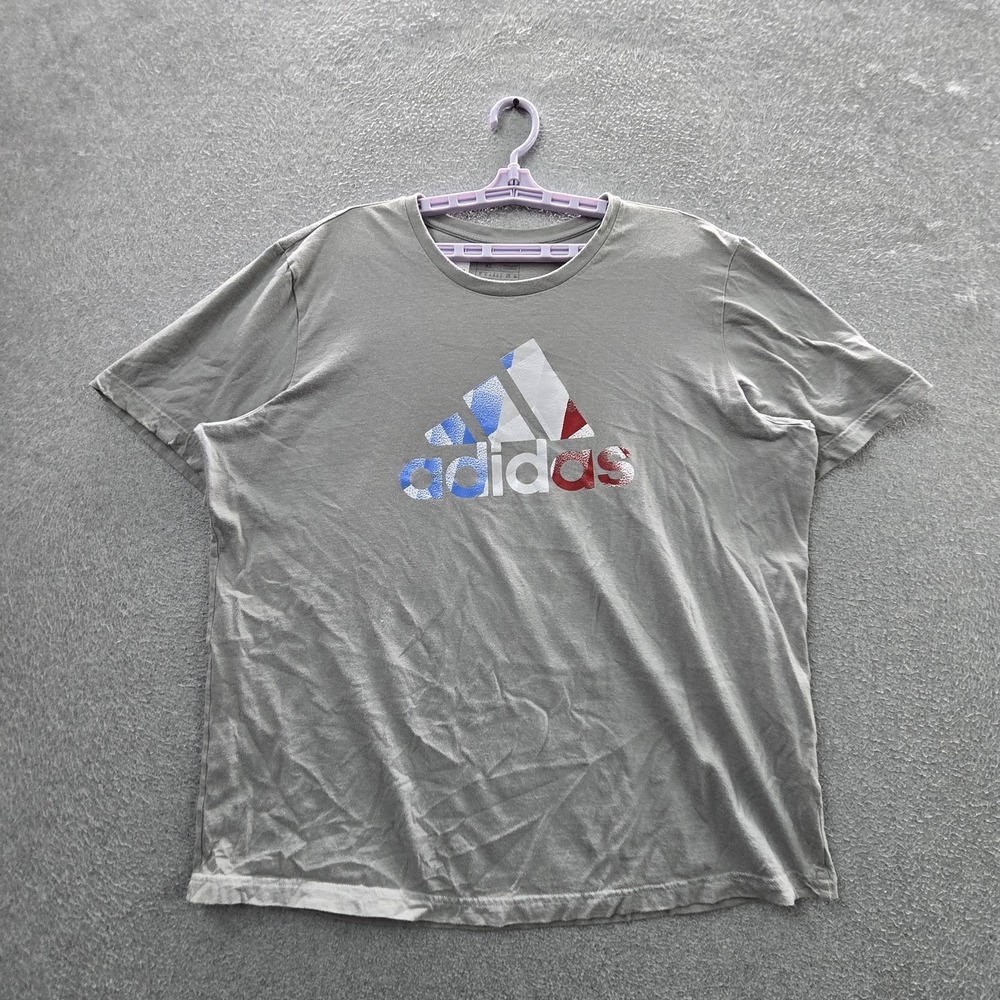 Adidas Men Shirt XL Gray Graphic Short Sleeve